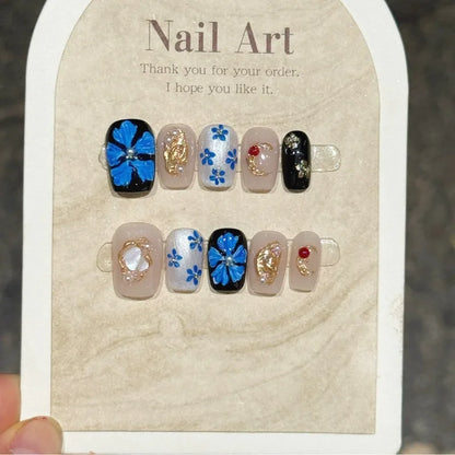10Pcs French Handmade Press on Nails White Flower Fake Nails Wearable Stick-on Nails Full Cover False Nail Накладные Ногти 네일팁