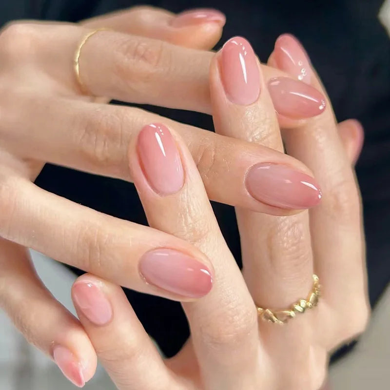 24Pcs Orange Gradient Almond Fake Nails Detachable Simple Pure Color Press On Fake Nails Tips With Glue Long y2k Pink Nails