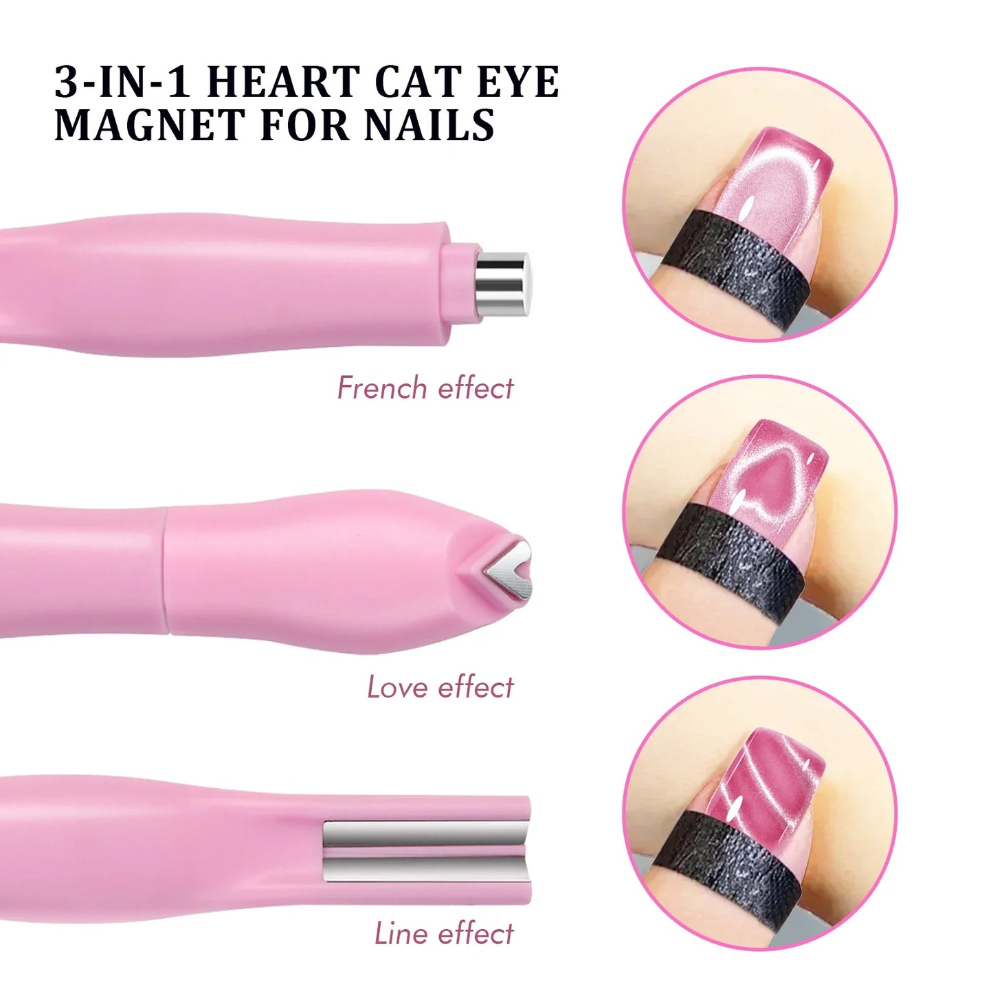3 in 1 Nail Magnet Tool 3D Love Heart Cat Eye Nail Magnet Double Line Moon Snake Pattern French Nail UV Magnetic Stick Manicure