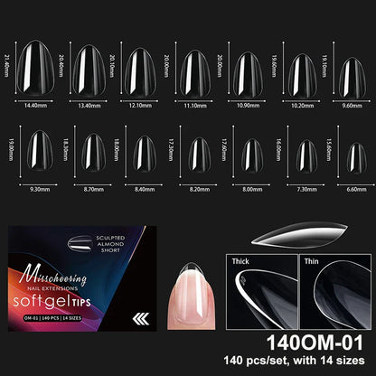 Luxury Acrylic False Nail Tips Almond Coffin Full Cover Super Clear Square Artificial Extension Soft Gel Tip Salon Manicure Tool