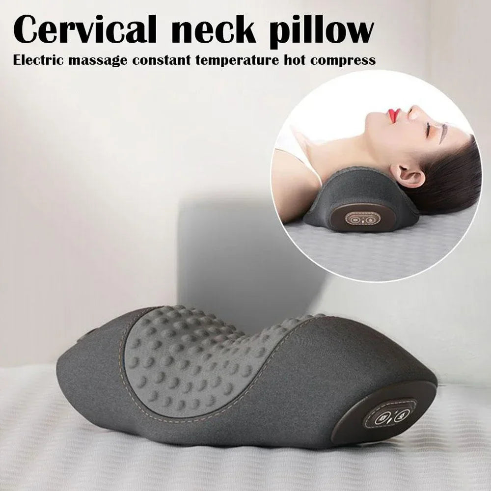 Electric Massager Cervical Pillow Hot Compress Vibration Massage Neck Traction Relax Sleeping Memory Foam Pillow Spine Support