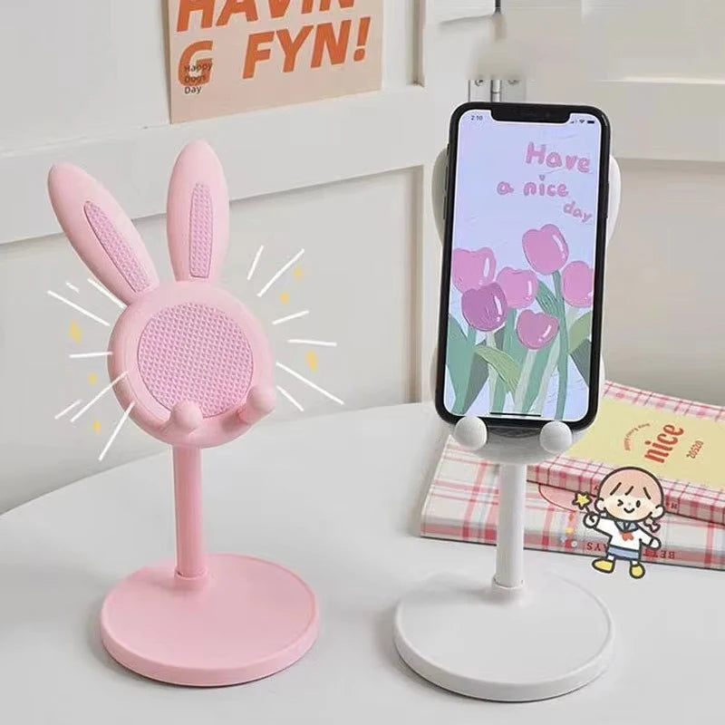 Retractable Pink Lovely Rabbit Mobile Phone Holder Stand For iPhone Samsung Adjustable Mobile Phone Holder Stand Tablets Bracket