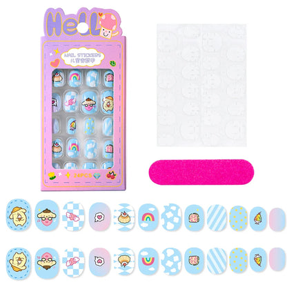 12pcs Kids 3D Stereo Sanrio Fake Nails Patch Sweet Girls Cute Cartoon Hello Kitty press on nails Kuromi Child Wearable FalseNail