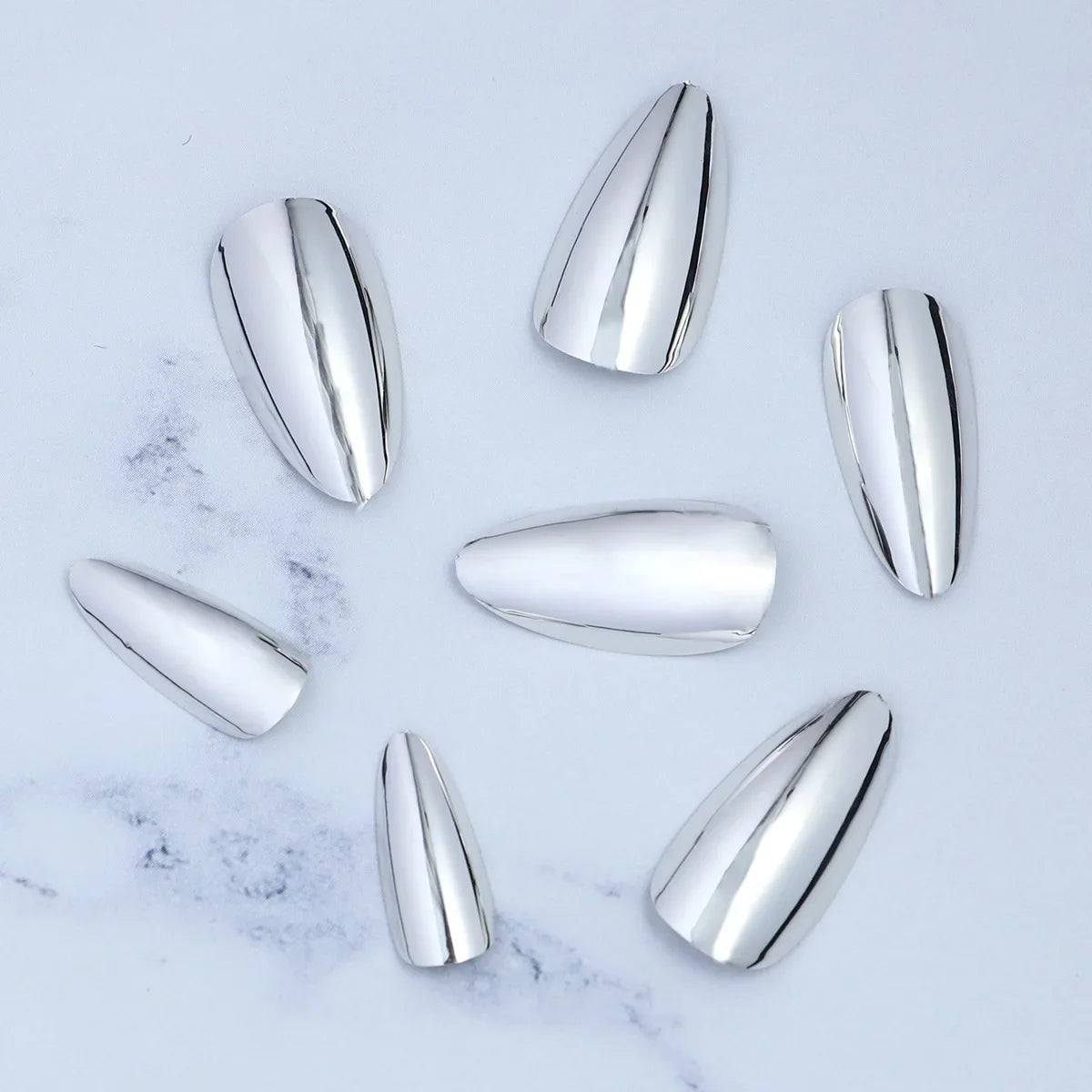 24pc/set Medium almond fake nails metallic mirror red black purple blue golden tips faux ongles y2k press on acylic false nail