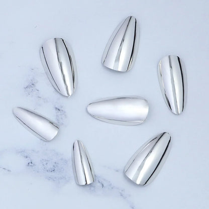 24pc/set Medium almond fake nails metallic mirror red black purple blue golden tips faux ongles y2k press on acylic false nail