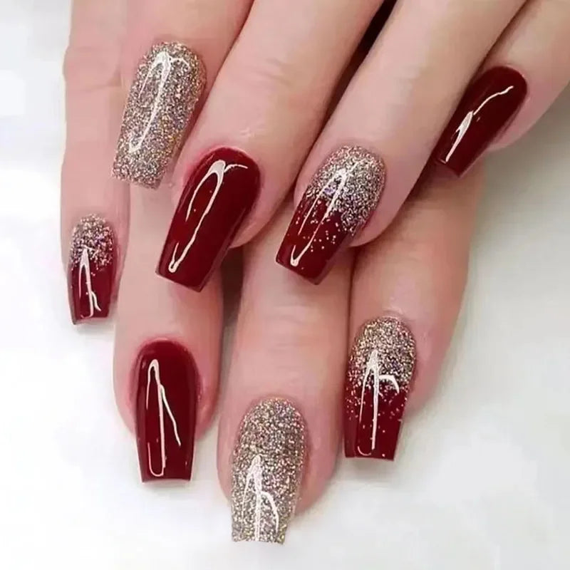 24Pcs Shiny Pearl Wearable False Nails Short Square Fake Nail Simple Summer Press on Nails Detachable Full Cover Nail Tips