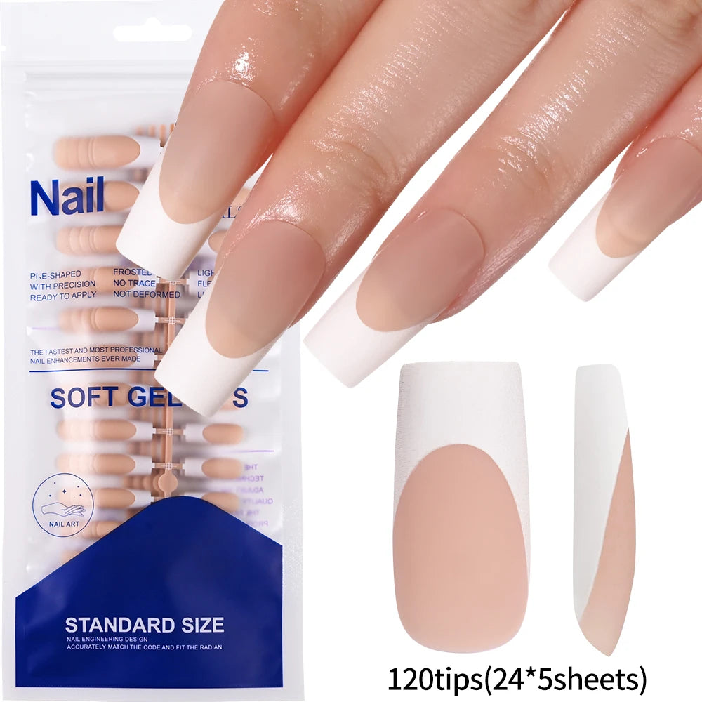 120pcs Pink Ombre Medium Coffin Press On Nails Glossy Handmade Acrylic Fake Nails Tips Gradient Design Artificial False Nails