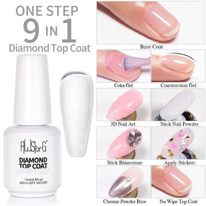 AWStorG15ml 2 IN 1 Crystal Top Coat Transparent Soak Off UV LED Nails Art Manicure Gel Nail Polish Varnishes Primer Function Gel