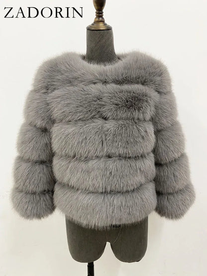 ZADORIN S-6XL Mink Coat Winter Black White Faux Fur Coat Woman Elegant Fluffy Faux Fur Jacket Top Short Fur Coats Woman Clothing