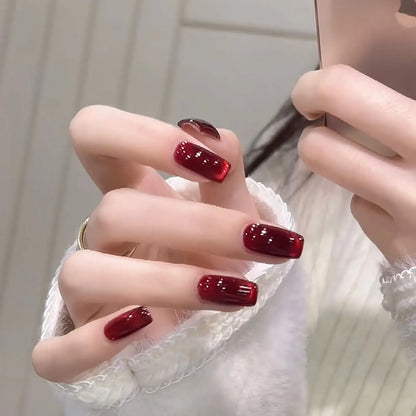 24pcs Round Fake Nails Cat Eye Glitter Press on Nail Full Cover Wearable Artificial Nail Tips for Girls Gifts Free Shipping