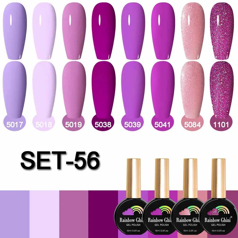 Rainbow Ghini 15ML 8Pcs/Set Nude Glitter Gel Nail Polish HEMA TPO FREE Colorful Nail UV LED Hybrid Gel Varnish All For Manicure