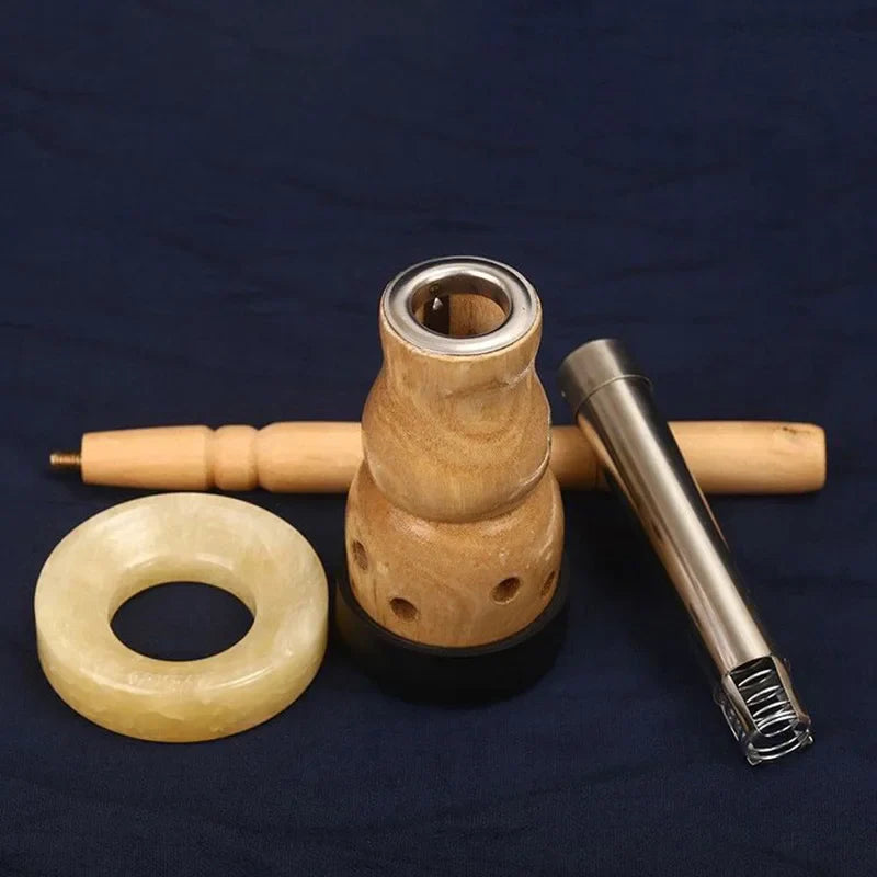 Gourd Moxa Stick Burner Hand-held Moxibustion Apparatus Use with Natural Jade Mat Warm Body Massager Acupoint Meridian Massage