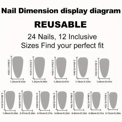 24pcs medium length almond shaped minimalist black sweet and cool girl nail clips&1 rubbing strip&1 jelly gel