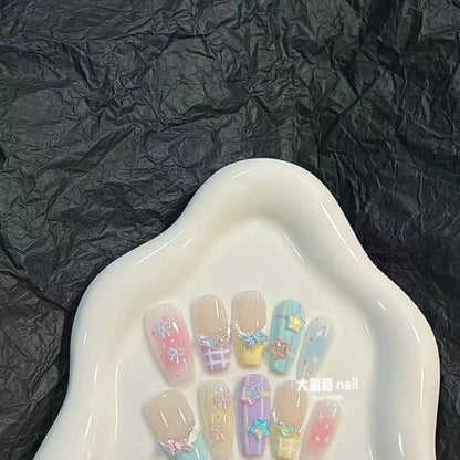 10Pcs French Handmade Press on Nails Candy Color Fake Nails Wearable Stick-on Nails False Nail Uñas Postizas Накладные Ногти 네일팁