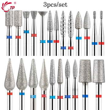 TP 3pcs/set Flame Diamond Nail Drill Bits 3/32'' Russian Electric File Bits Milling Cutter for Manicure Cuticle Remove Nail Tool