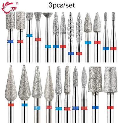 TP 3pcs/set Flame Diamond Nail Drill Bits 3/32'' Russian Electric File Bits Milling Cutter for Manicure Cuticle Remove Nail Tool