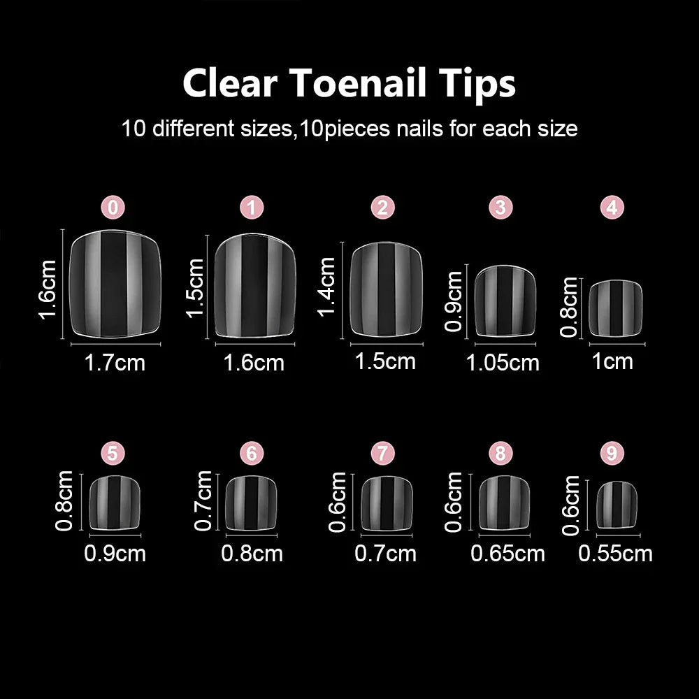 100pcs False Toe Nails Tips Full Cover Press on Toe Foot Nails Tips Artificial Acrylic Nail Capsules False Nail Manicure Tools