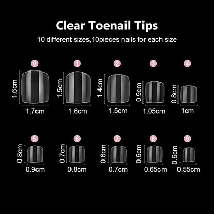 100pcs False Toe Nails Tips Full Cover Press on Toe Foot Nails Tips Artificial Acrylic Nail Capsules False Nail Manicure Tools