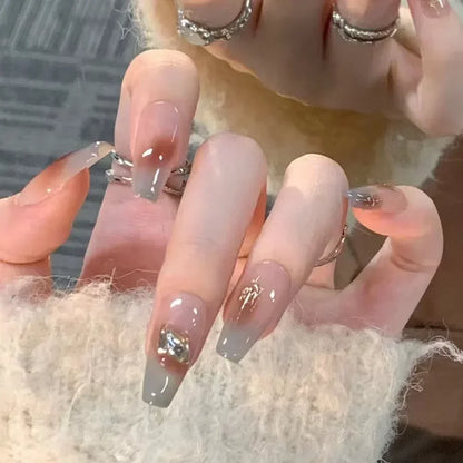 24Pcs Short Ballerina False Nail Tips with Pearl Detachable French Fake Nails Pink Cute Full Cover Press on Nails Manicure Tools