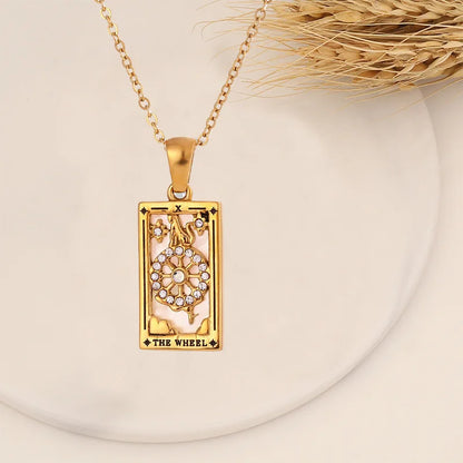 YILUOCD Original Zirconia Tarot Card Necklace Classic Tarot Queen Lover Magician Moon Wealth Amulet Stainless Steel Jewelry