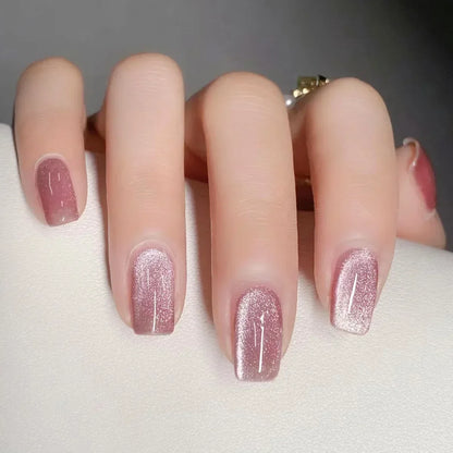 24Pcs Short Solid Color Wine Red Fake Nail Tips with Glue Glitter Square/round Head False Nails Wearable Ballet Press on Nails