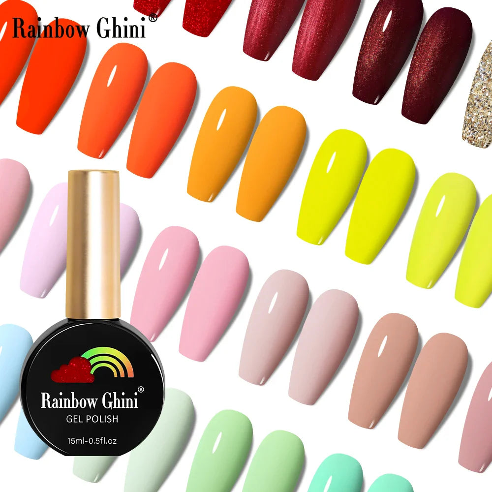 Rainbow Ghini 15ML 8Pcs/Set Nude Glitter Gel Nail Polish HEMA TPO FREE Colorful Nail UV LED Hybrid Gel Varnish All For Manicure