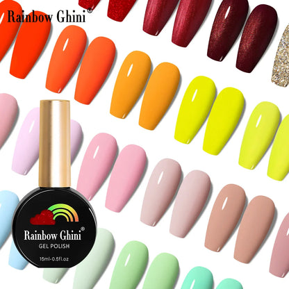 Rainbow Ghini 15ML 8Pcs/Set Nude Glitter Gel Nail Polish HEMA TPO FREE Colorful Nail UV LED Hybrid Gel Varnish All For Manicure