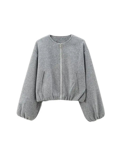 Oversized Soft Bomber Jacket for Women, Long Sleeve Coat, Front Zipper, Female Outerwear, Chic Tops, Fashion