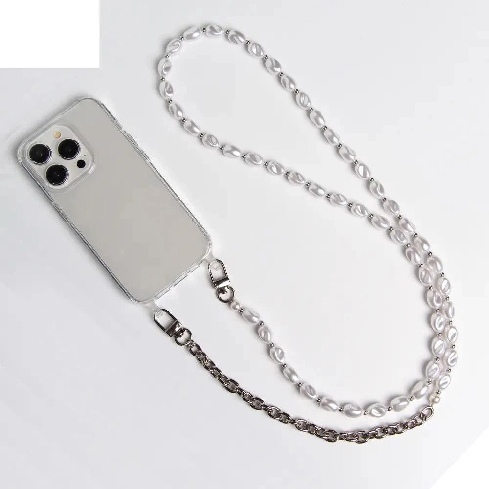 DIY Luxury Pearl Chain Crossbody Strap Shockproof Acrylic Lanyard Phone Case for iPhone 16 14 13 12 PRO 15 Pro Max X XS 7 8 Plus