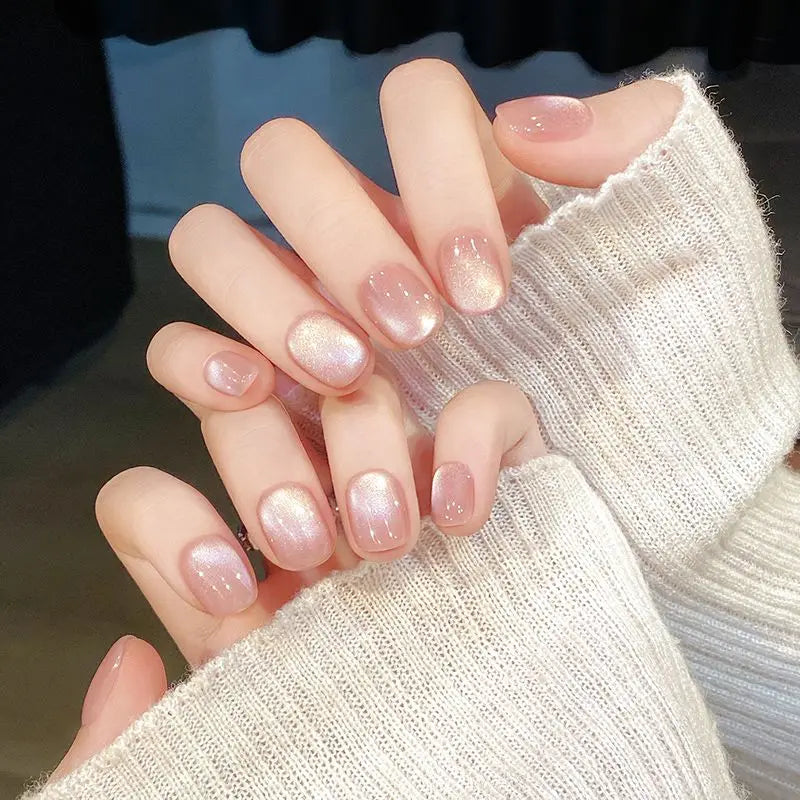 10Pcs Cat Eye Handmade Press on Nails Pink Fake Nails Wearable Stick-on Nails False Nail 네일팁 Uñas Postizas Накладные Ногти