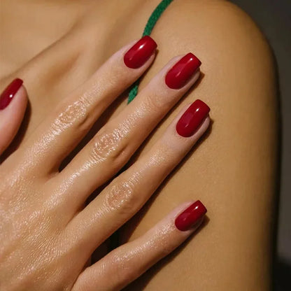 Solid Color Wearable Nail Art Fashion Red Blue Rose Pink Square Shape Finished False Nails Press on Nails with Glue Wholesale