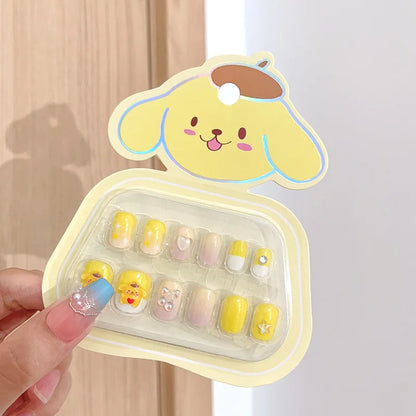 12pcs Kids 3D Stereo Sanrio Fake Nails Patch Sweet Girls Cute Cartoon Hello Kitty press on nails Kuromi Child Wearable FalseNail