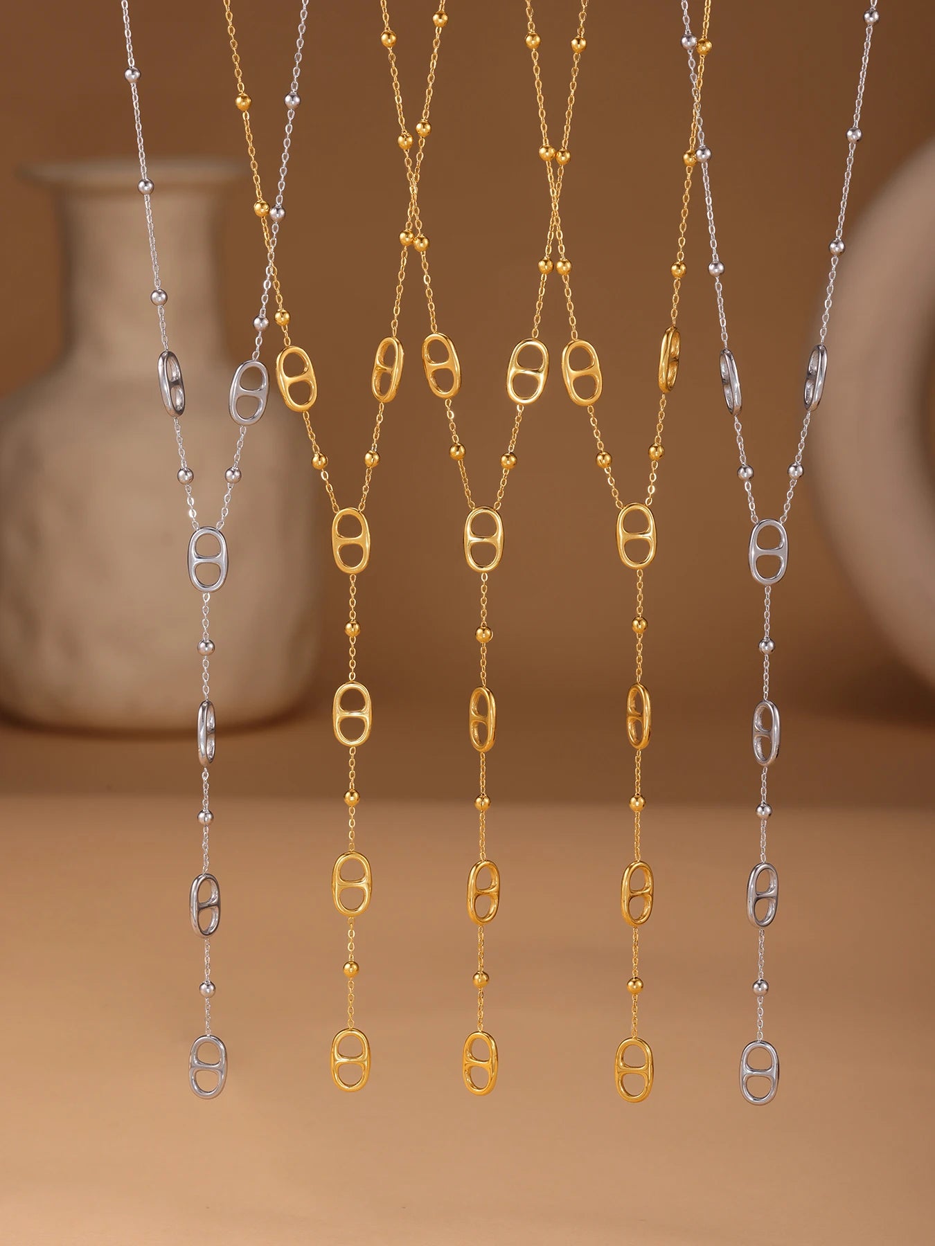 Nivora Fashion Long Chain Stainless Steel Necklacs For Women PVD Real Gold Plated Metal Female Collar Party Banquet Jewelry