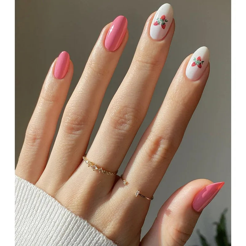 24Pcs Solid Nude Color Fake Nails with Jelly Glue Short Almond Press on False Nails Wearable Oval Finished Full Cover Nail Tips