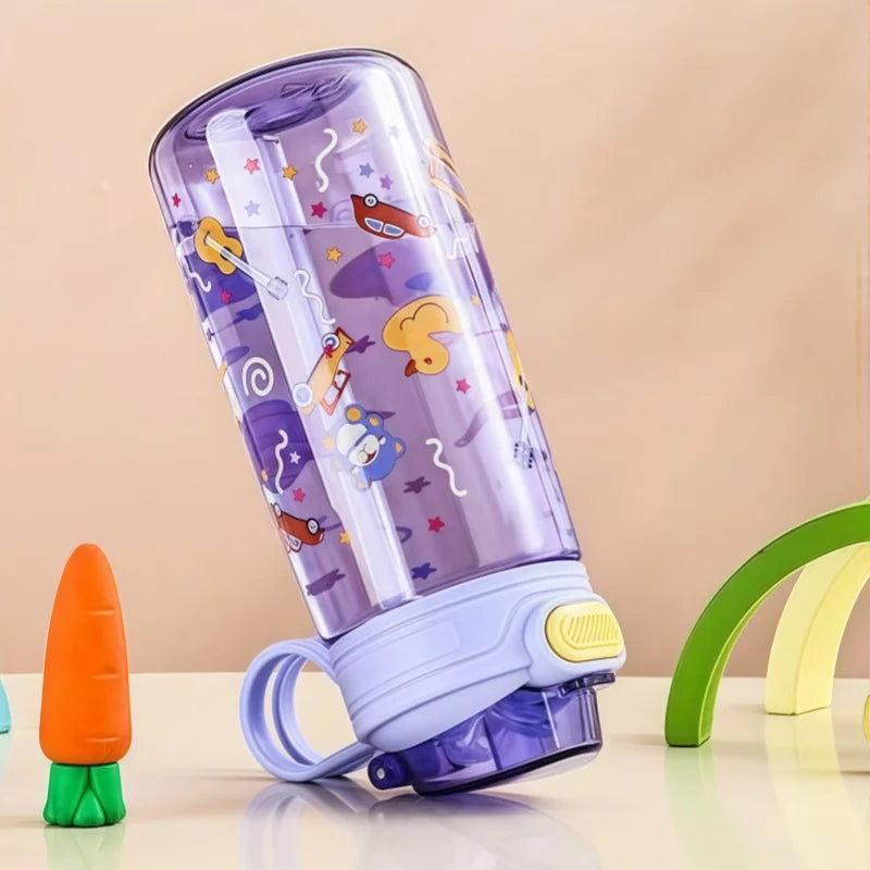 550ml Cartoon Animal Water Bottle Portable Safety Lock Cute Straw Cup Kids Leak-proof Drinking Jug For Outdoor Camping Travel