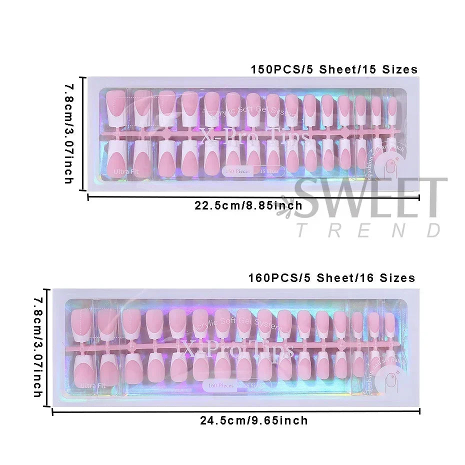 150/160pcs Short Square Fake False Nails Tips Soft Gel Press On Nail Artificial French y2k Nail Supplies for Women Manicure Tool