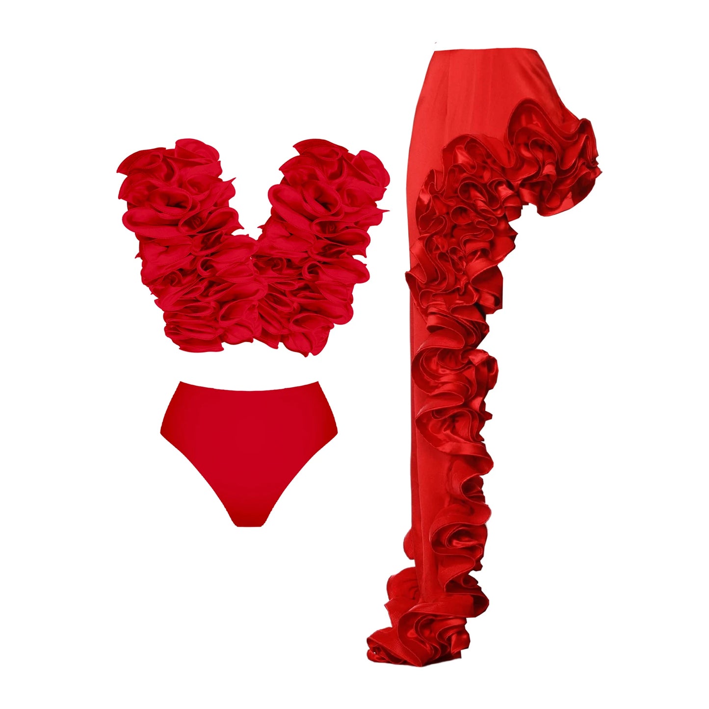 2025 Solid Red Flower One Piece Swimsuit Luxury Women Swimwear Sexy Swim Suit Deep V Monokini Off Shoulder Bodysuit Bathingsuit