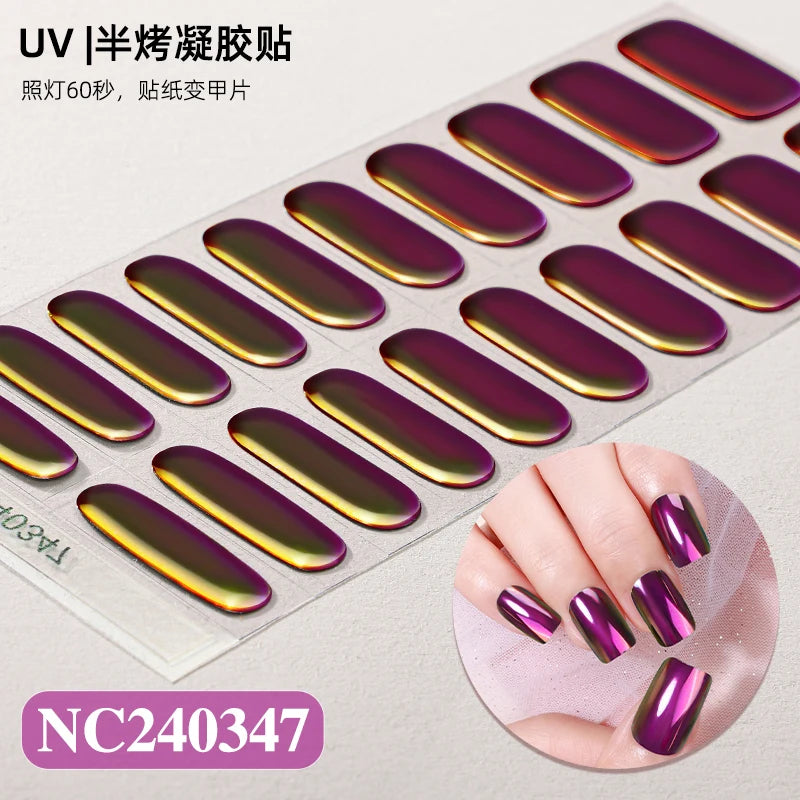 Semi-Cured Nail Wraps Autocollants Pour Ongles UV Adhesive Full Cover Stickers for Nails Lamp Need Press On Nails DIY Manicure