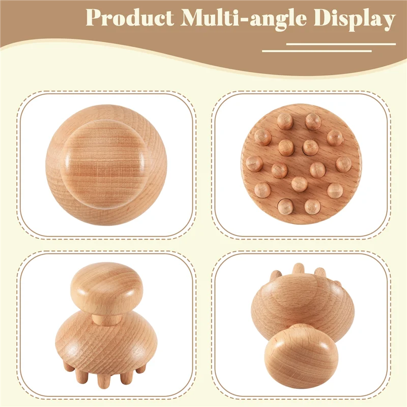 AA20-Wood Mushroom Shape Therapy Massage Tool Massager Anti Cellulite Fascia Massage Roller For Full Body Muscle Pain Relief