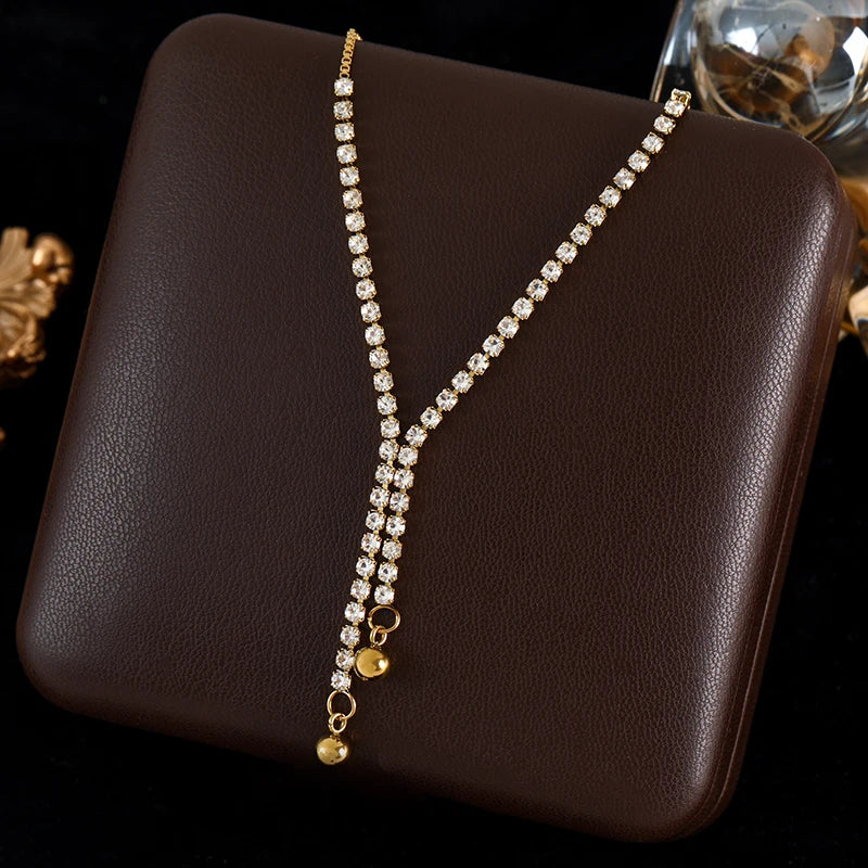 GANEMLY 316L Stainless Steel Clover Flower Zircon Necklace For Women 2025 Fashion Clavicle Neck Chain Waterproof Jewelry Gift