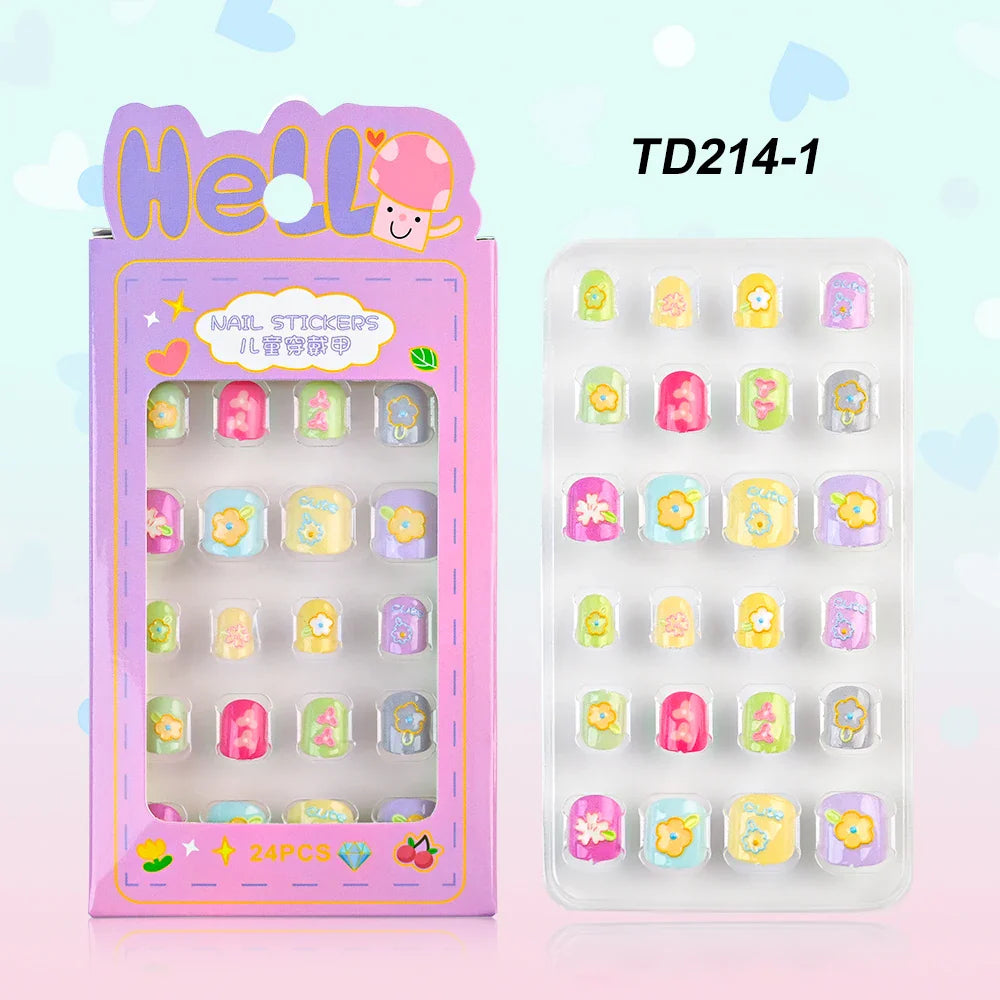 12pcs Kids 3D Stereo Sanrio Fake Nails Patch Sweet Girls Cute Cartoon Hello Kitty press on nails Kuromi Child Wearable FalseNail