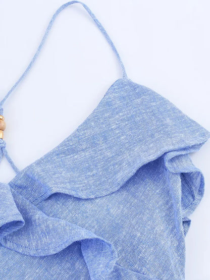 TRAF European and American style summer new fashion trend women's wear design sense linen blended layered suspender dress
