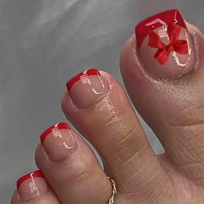 24pcs French Fake Toenails Pink Gradient Full Cover Short Square Toe Nails Foot Nails Tips for Women Girls