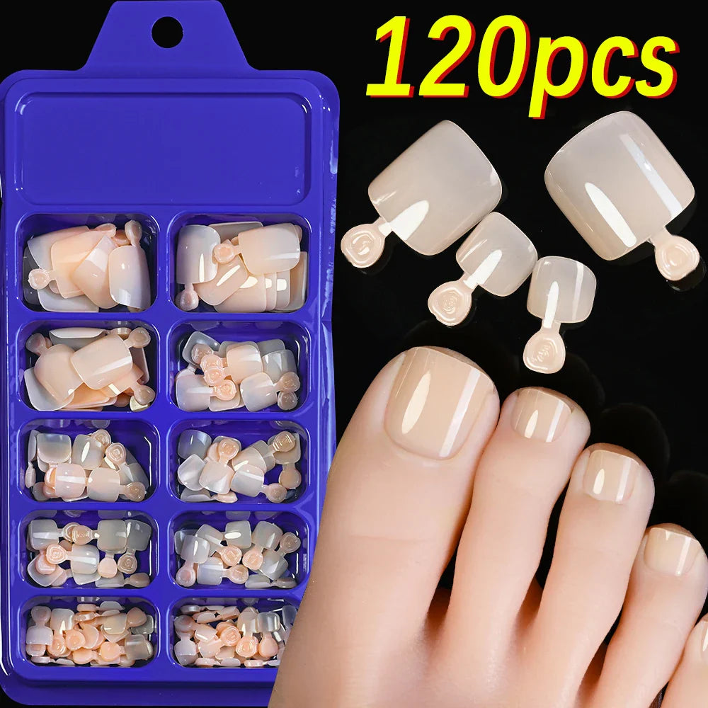 100pcs Clear False Toes Nails French Square Nature White  Full Cover Fake Toe Nails Feet Nail Tips Artificial Press on Toenails