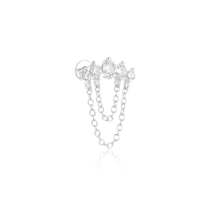 CANNER 1PC 925 Sterling Silver Horse Eye Chain Tassel Zircon Drop Earrings For Women Ins Minimalism Geometric Earrings Gift