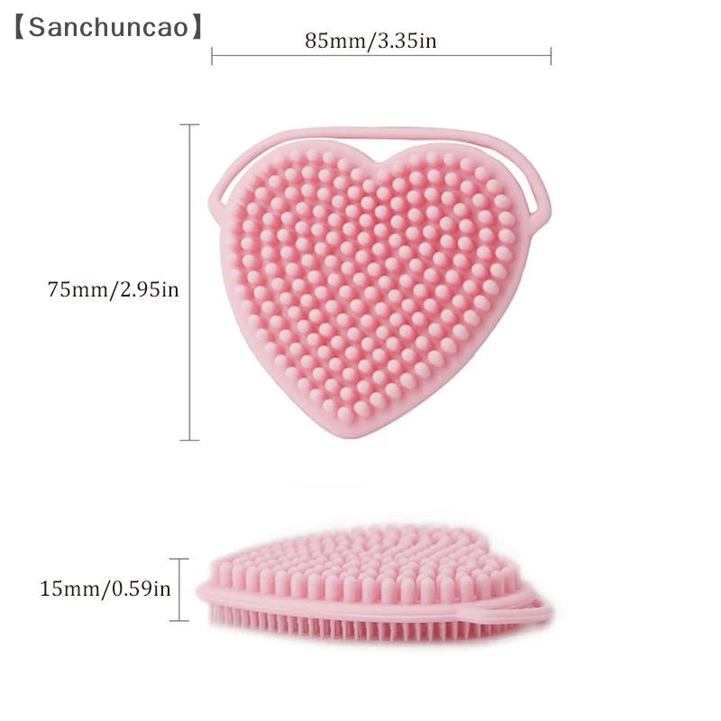 〔San〕Heart Shaped Silicone Facial Brush Double-sided Scrabber Hanging Brush  Cleansing Brush Portable Exfoliating Beauty Brush