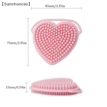 〔San〕Heart Shaped Silicone Facial Brush Double-sided Scrabber Hanging Brush  Cleansing Brush Portable Exfoliating Beauty Brush