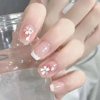 24Pcs Full Cover Nail Tips Short Simple False Nails Wearable Round Head Fake Nails Gradient Artifical Finished Press on Nails