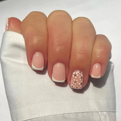 24Pcs Shiny Pearl Wearable False Nails Short Square Fake Nail Simple Summer Press on Nails Detachable Full Cover Nail Tips