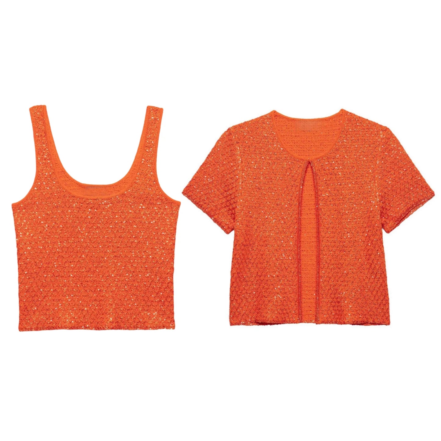 UNIZERA Fashion Temperament Sequin Knitted Jacket + Knitted Camisole Top Women's Clothing 2025 Summer New Products Set